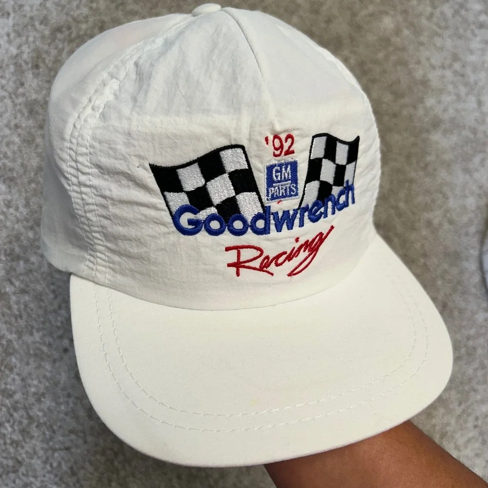 Vintage‎ 90s Goodwrench Racing Snapback Hat 1992 Made In USA White Check Flag